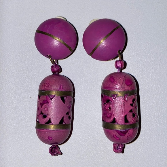 Light Purple Metal Clip Dangling Earrings - Picture 1 of 11